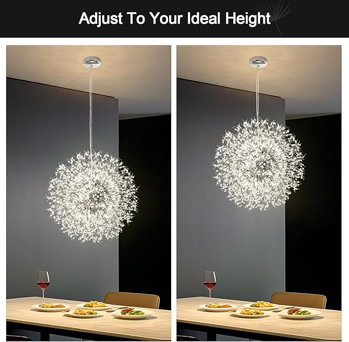 Modern Firework Chrome Crystal Chandeliers, Sputnik Dandelion Chandelier Light Fixture Pendant Lighting for Living Room, Dining Room, Restaurant, Bedroom, Kitchen- 16 Lights