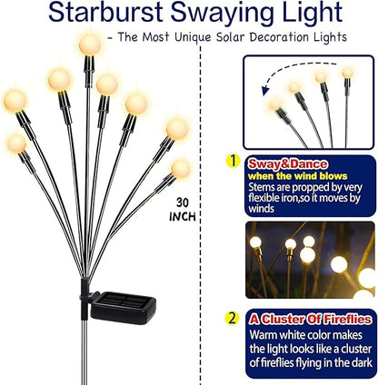 TONULAX Solar Garden Lights 6 Pack - Upgraded Solar Swaying Light, Sway by Wind, Outdoor Lights, Yard Patio Pathway Decoration, High Flexibility Iron Wire & Heavy Bulb Base, Warm White