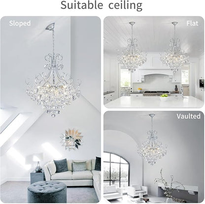 ANJIADENGSHI Crystal Chandelier K9 Crystal Lighting Chandelier for Living Room 10 E12 Bulbs High 27.6 in x Diameter 22.8 in, Silvery