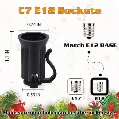 500FT C7 Light String Christmas Stringer, E12 Christmas Sockets 12" Spacing, C7 Stringer Set Green Outdoor String Light for Wedding Patio Event Lighting Decor, Black Wire