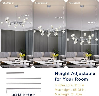 Depuley Modern Chrome Sputnik Chandelier: 18-Light Large Crystal Glass Chandelier for Living Room - Kitchen Island Light Fixture Mid Century Hanging Lamp for Dining Room (Included G9 Bulbs)
