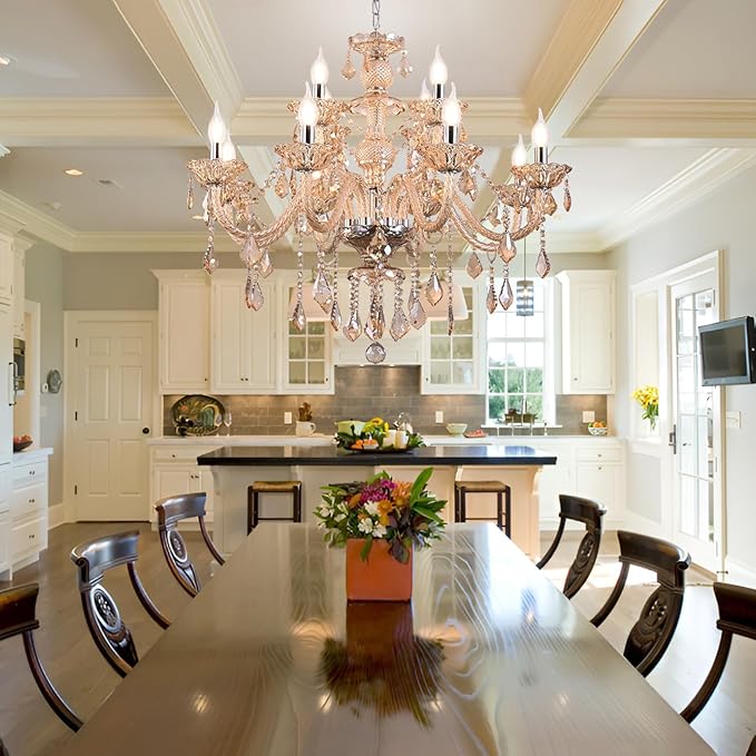 Modern Cognac Crystal Chandelier Lighting, K9 Crystal Light Fixtures 12-Light,Luxury Crystal Chandeliers Lighting 2-Tier Candle Crystal Pendant Light for Living Room Lobby Stair (12 Lights)