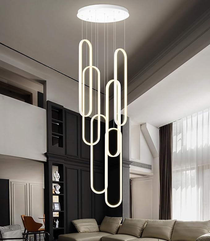Modern Chandelier LED Dimmable Light for Staircase Enterway Ceiling Chandeliers with Remote Control for Villa Foyer White