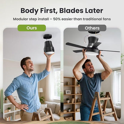 OSTIVE Ceiling Fans with Lights and Remote: 42 Inch Modern Ceiling Fan, Low Profile Flush Mount, Quiet Reversible DC Motor & 3CCT Dimmable LED for Bedroom Living Room Kitchen Indoor Outdoor (Black)