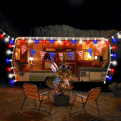 G40 LED Red White and Blue Lights, 27.8 FT 4th of July Lights Plug in with 25+3 Bulbs, Patriotic Decorations Outdoor String Light for Memorial Day Independence Day Patio Garden Backyard Bistro Decor