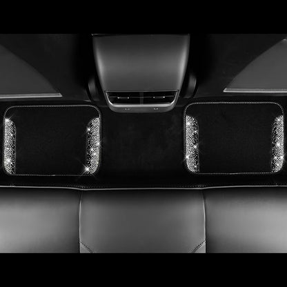 CAR PASS Bling Car Mats Shining Diamond Carpet Crystal Rhinestone Sparkly Glitter Floor Mats with Anti-Slip PVC Pad Universal Fit Automotive SUV,Sedan,Van,4pcs for Girl Women, Black Sliver Diamond