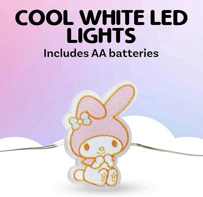 Silver Buffalo Sanrio Hello Kitty and Friends My Melody 20ct Decorative String Lights, 7 Feet Long, Battery Powered (2 AA Batteries Included), Cool White LED, Indoor Use Only