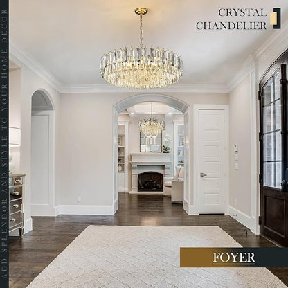 31.5" Gold Crystal Chandeliers Modern3-Tier Luxury Crystal Pendant Light Ceiling Pendant Lighting for Dinning Room Living Room Foyer