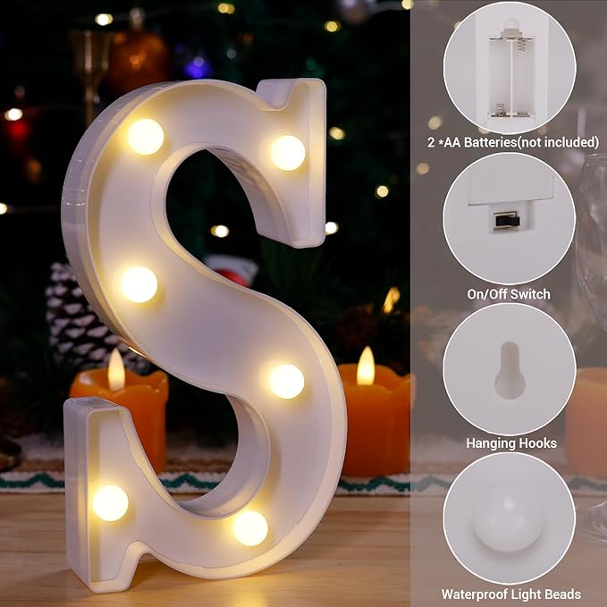 LED Marquee Sign Light Up Letters, Alphabet Light Up Letters Sign, Battery Powered LED Letter Lights for Night Light, Wedding, Birthday, Party, Christmas or Home Decor (Letter S)