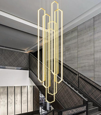6 Rings Large Chandelier for Staircase Modern High Ceiling Chandelier LED Dimmable Chandeliers for Foyer Staircase Foyer Enterway Living Room Villa Gold