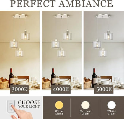 Brushed Nickel Dining Room Chandelier Light Fixture, 3-Light Pendant Lighting with Clear Glass, Modern Kitchen Island Cluster Hanging Pendant Lights for Kitchen Dining Room, OS-YQ8153-3BNC