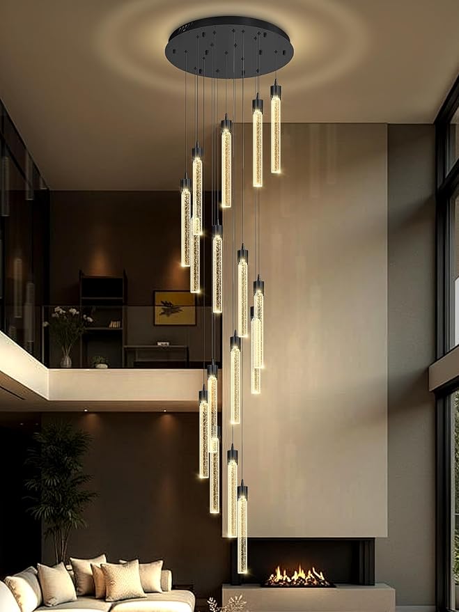 ykolupty H125'' Modern Crystal Chandeliers for Entryway 18-Lights LED Dimmable Chandeliers Lighting Fixture Large Pendant Light for Staircaes Living Room Villa