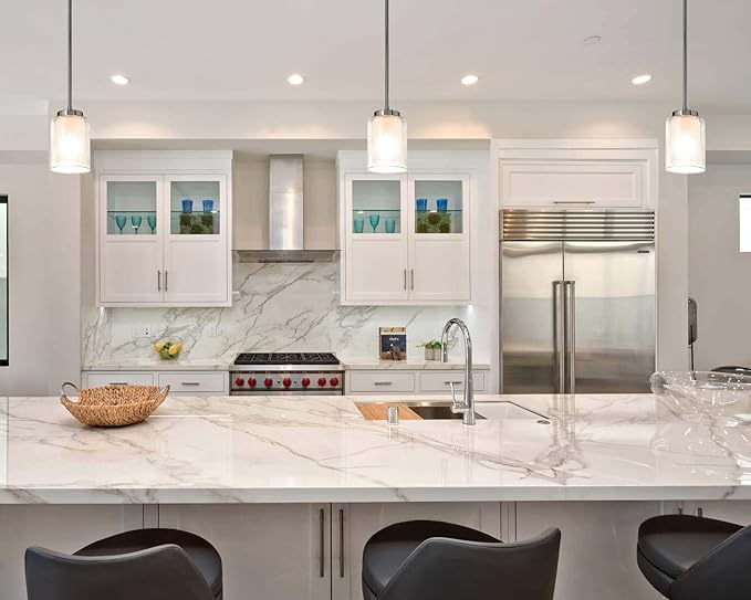 XiNBEi Lighting Pendant Lighting Modern 1 Light Mini Pendant Light with Dual Glass in Brushed Nickel, Adjustable Hanging Ceiling Light for Kitchen & Living Room XB-P1195-BN