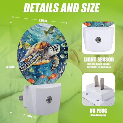 Sea Turtle Night Light,Underwater World Night Lights Plug into Wall for Kitchens Toilets Bedroom Decorative Half Round Nightlight Led Lamp 0.5W Sleep Friendly