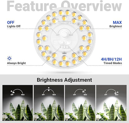 Barrina Orbgrow OG11A Grow Light Bulbs for Indoor Plants, Integrated Dimming & Timing, 5000K 44W(4 x 11W, 400 Watt Equiv), E26 Plant Light Bulb, Full Spectrum for Seeds and Greens, 4 Packs, White