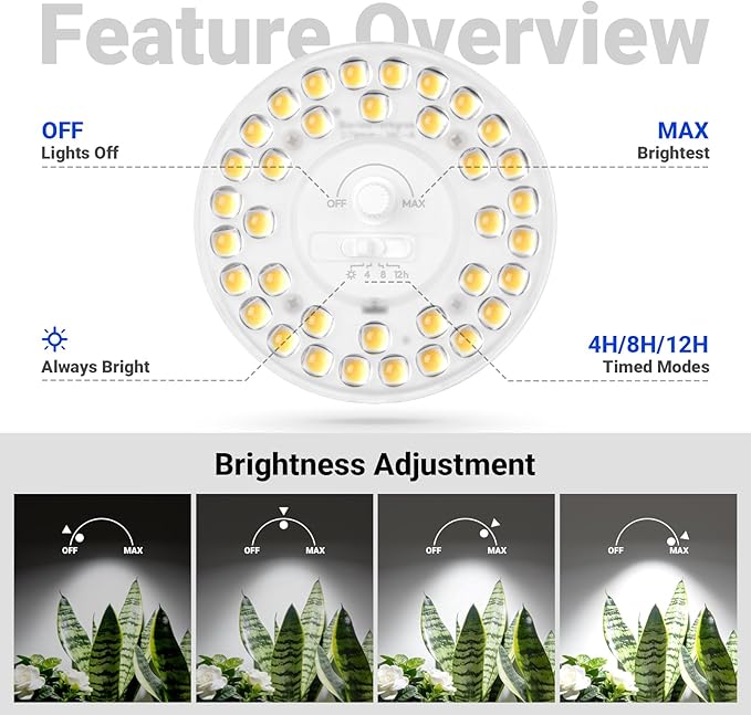 Barrina Orbgrow OG11A Grow Light Bulbs for Indoor Plants, Integrated Dimming & Timing, 5000K 22W(2 x 11W, 200 Watt Equiv), E26 Plant Light Bulb, Full Spectrum for Seeds and Greens, 2 Packs, White
