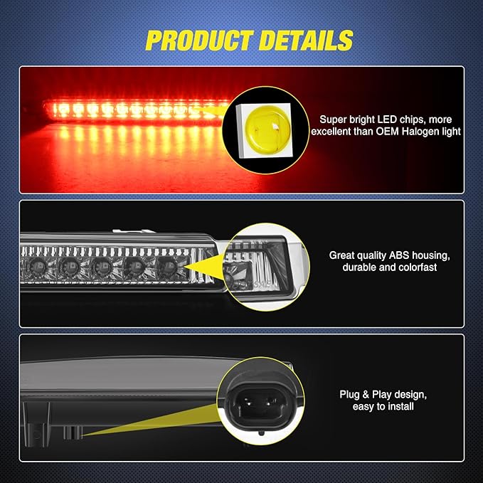Nilight Third Brake Light Tail High Mount 3rd Stop Lights Smoked Lens Compatible with Chevy Traverse 2009-2017 GMC Acadia 2009-2012 Van SUV Rear Center Cab Lamp