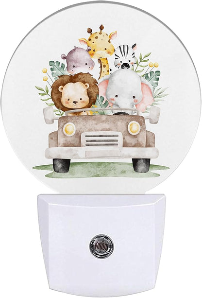 Safari Animals Night Light,Cute Lion Elephant and Giraffe Night Lights Plug into Wall for Kitchens Toilets Bedroom Decorative Half Round Nightlight Led Lamp 0.5W Sleep Friendly