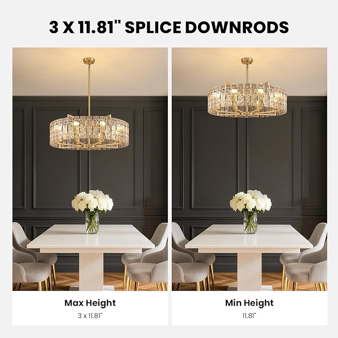 31.5" Modern Water Ripple Glass Chandeliers, Luxury 8-Light Round Drum Chandelier, Large Gold Pendant Lighting Fixtures for Living Room Dining Room Bedroom Hotel