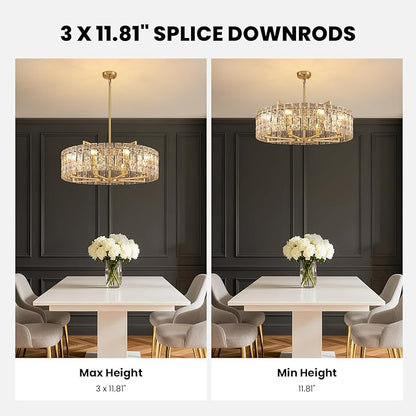 31.5" Modern Water Ripple Glass Chandeliers, Luxury 8-Light Round Drum Chandelier, Large Gold Pendant Lighting Fixtures for Living Room Dining Room Bedroom Hotel