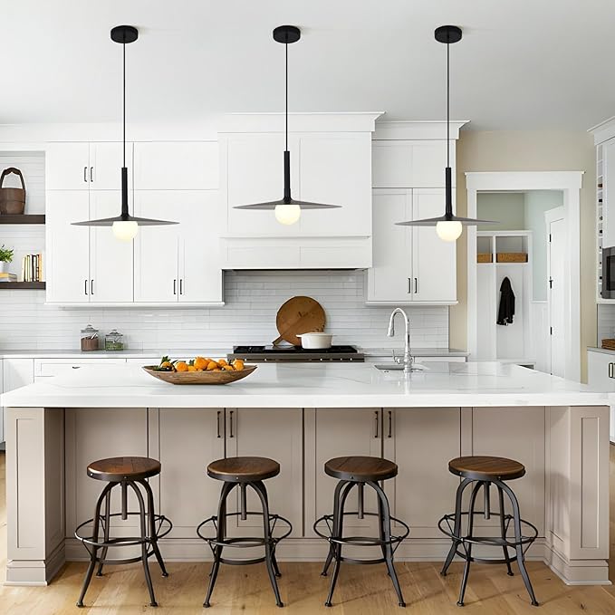 KCO Lighting Black Farmhouse Dome Pendant Light Retro Industrial Barn Pendant Lighting Modern Glass Globe Hanging Lamp Ceiling Light Kitchen Island Pendant Light Fixture (Black)