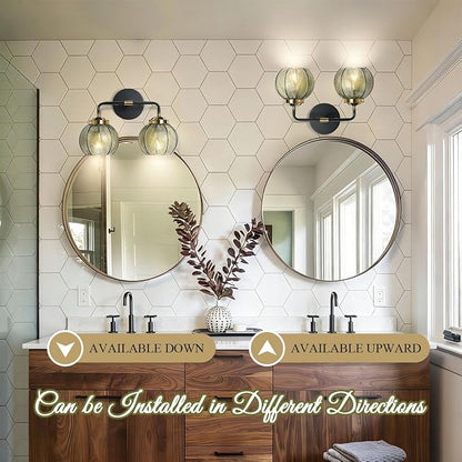 2 Light Bathroom Vanity Light Black and Gold Vanity Lights Vintage Bathroom Lights Fixtures Modern Wall Lamps Farmhouse Dining Room Wall Sconce Art Deco Above Mirror Lighting Fixture