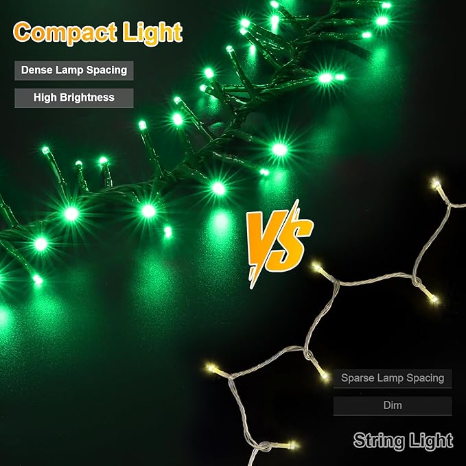 LAMPHOME Green String Lights, 46ft 500 LED Plug-in Green Fairy Lights, 11 Modes Twinkle Christmas Lights, Waterproof Lights LED String for Indoor Outdoor Grinch Tree St Patricks Day Decor