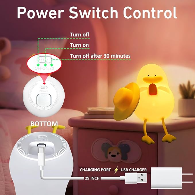 Cute Duck Night Light - 7 Color Squishy Silicone Duck Lamp, Rechargeable Portable Tap Control Duck Light for Bedside Room Decor Gift for Birthday Christmas