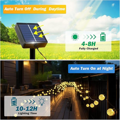USOKYO Solar Lights Outdoor Waterproof, Total 200 LED 110FT Solar String Lights for Outside with 8 Modes, Crystal Globe Outdoor String Lights for Garden Yard Party Decor (2 Pack)