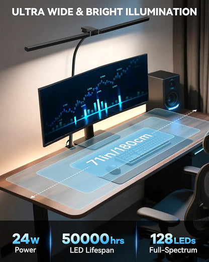 LED Desk Lamp for Home Office, Eye-Caring Architect Lamp with Clamp, Stepless Dimming Computer Light for Dual Screen Monitor, 5 Color Adjustable Lighting Mode, Workbench Light for Drafting, Study