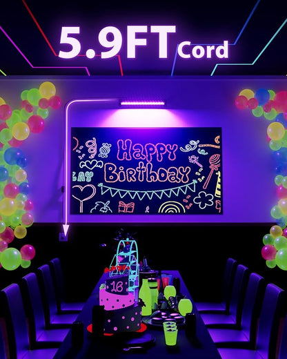 3 Pack 42W LED Black Light Bar, Blacklight Flood Light with Plug & Switch & 5.9ft Power Cord, Each Light Up 24x24ft Area, for Glow Fluorescent Party Bedroom Game Room Body Paint Stage
