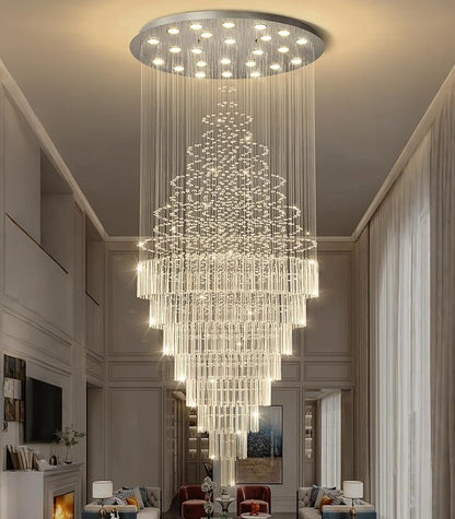 HAIXIANG W47 x H120 Crystal LED Chandelier with Light Bulbs Luxury Raindrop High Ceiling Chandeliers for Entryway Villa Staircase Foyer Living Room Lighting Fixtures Silver