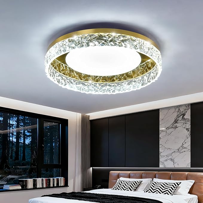 ZGLAOJT Gold Led Flush Mount Ceiling Light Modern 40w 3000k-6000k Light Fixture 15.7inch Bathroom Round Ceiling Lamp for Kitchen Bedroom Entryway Hallway Living Room.