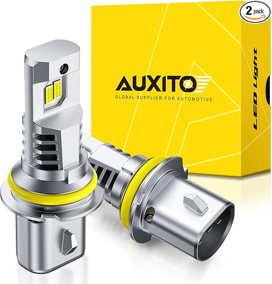 AUXITO Upgraded 9007/HB5 Bulbs, 80000LM 15000% Super Bright, 70000+ Hrs Service Life, 6500K Cool White, 1:1 Halogen Replacement, Canbus Ready, Plug N Play, Pack of 2