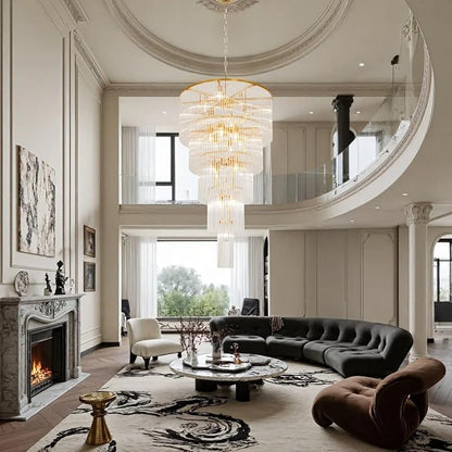 25 Light Staircase Crystal Chandeliers H49 W27.5 Modern Contemporary Elegant 5-Tier K9 Crystal Glass Chandelier Pendant Ceiling Lighting Fixture for Entryway
