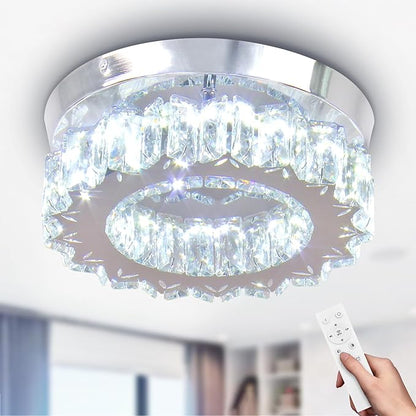 Dimmable LED Crystal Ceiling Light with Remote Mini Round LED Crystal Chandeliers Modern Flush Mount Ceiling Light Fixture Hallway Light Bedroom Bathroom Kitchen Office