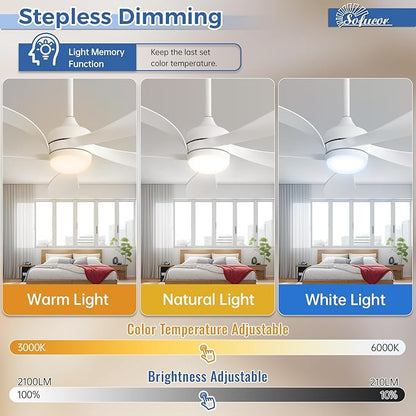 Sofucor 52" Smart Ceiling Fan, Indoor/Outdoor White Ceiling Fans with Lights and Remote, Works with Alexa/Google/App, 3-Color Light 6-Speed Timing Reversible DC Motor for Bedroom Living Room Patio