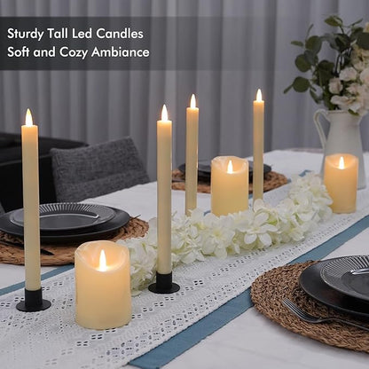 Fanna 4 Ivory Flameless Taper Candles with Dynamic Flickering Flames for Christmas and Weddings, Battery Operated Plastic LED Candlesticks with Timer and Remote, 12 Batteries Included - H 11"