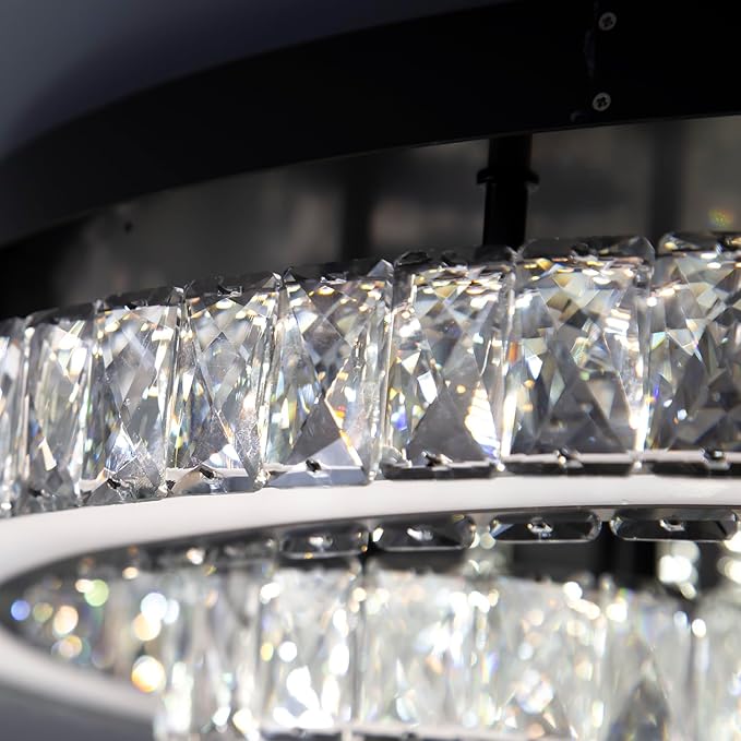 HAIXIANG Crystal Glam Chandelier LED Ceiling Light Living Room Lighting Fixtures Remote Dimmable Ceiling Chandeliers 32 Inches Light Black Lamp
