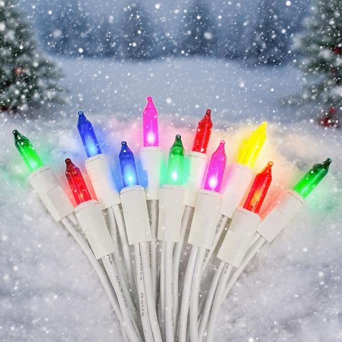 christmas string lights multicolor with white wire, indoor outdoor christmas lights for patio, indoor christmas tree lights, holiday decorative string lights, connectable for wedding party