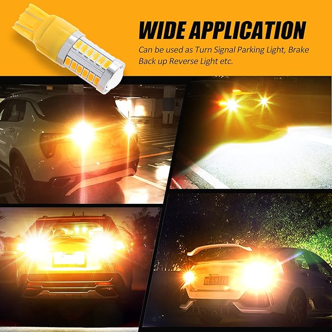 Auxbeam 7440 7443 LED Bulbs for Turn Signal Lights T20 7441 7444 LED Replacement Light Kit for Marker Blinker Lights, 3500K Amber Yellow, 3030-SMD 12V, Pack of 2 (May Need Resistors)
