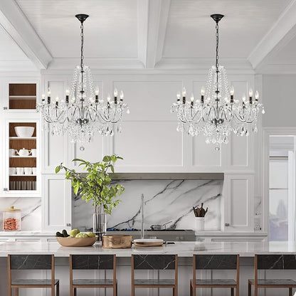 Large Crystal Chandelier, Modern Black Crystal Chandeliers for Dining Room Light Fixture, 10-Lights Large Black Pendant Light Fixtures Luxury Chandelier for Living Room Bedroom Foyer Entryway D26.8''