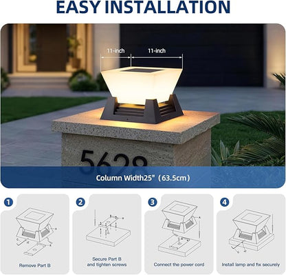 Outdoor Post Lights, 11" Hard Wired Pillar Light, IP54 Waterproof Column Lamp E26 LED Bulb Modern Fence Deck Lantern 3000K Outside Landscape Lighting for Patio Garden Backyard Gate Decoration
