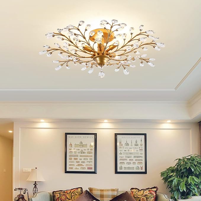 Garwarm Vintage K9 Clear Crystal Chandeliers Ceiling Lights Crystal Pendant Lighting Ceiling Light Fixtures Chandeliers Lighting for Living Room Bedroom Restaurant Porch Chandelier (5 Light,Gold)