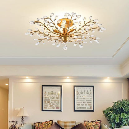 Garwarm Vintage K9 Clear Crystal Chandeliers Ceiling Lights Crystal Pendant Lighting Ceiling Light Fixtures Chandeliers Lighting for Living Room Bedroom Restaurant Porch Chandelier (5 Light,Gold)
