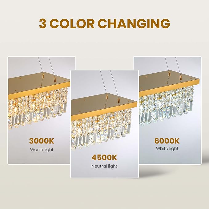 7PM Rectangle K9 Crystal Chandelier Modern Gold Crystal Chandelier Rectangular Pendant Lighting Fixture for Dining Room Kitchen Island Bedroom L47'' x W10'' x H10''