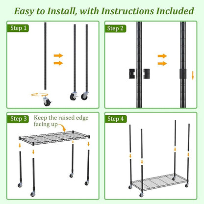 Plant Shelf with Grow Light, DIY 6-Tier Plant Stand with Grow Light, Adjustable Rack and Wheels, 8 Pack 24" 192W T8 Full Spectrum Grow Lamp for Indoor Plants, Seed Starting, Vegetable, 29"x13.5"x73.5"