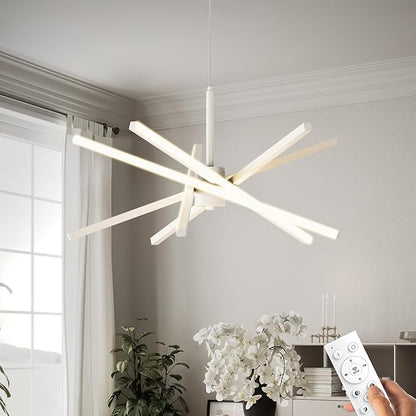 Modern Sputnik Chandelier Ceiling LED Black Pendant Light Embedded Mount Chandeliers Dining Room Light Fixtures Over Table Dimmable with Remote Control for Living Room Kitchen Bedroom (White)