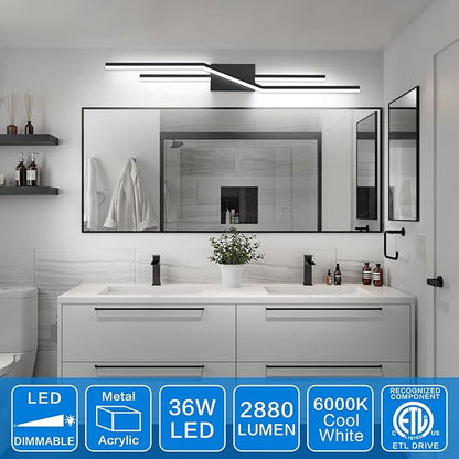 SOLFART Bathroom Lighting Fixtures Over Mirror 40 Inch Dimmable Matte Black Vanity Lights Modern Bathroom Light