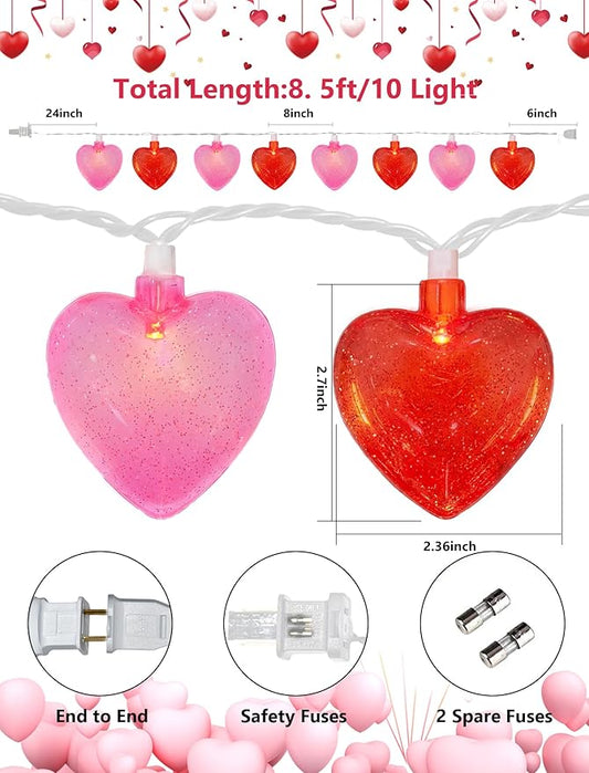 GOOTHY Heart String Lights, 8.5Ft Valentine's Day Decorations String Lights with 10 Pink and Red Heart Lights, Plug in Heart Fairy Lights for Bedroom Home Wedding Indoor Outdoor Valentine's Day Decor
